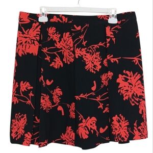 WHO WHAT WEAR Black Red Floral A-Line Pleated Mini Skirt Size 14